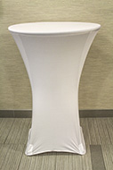 White stretch round table cloth.